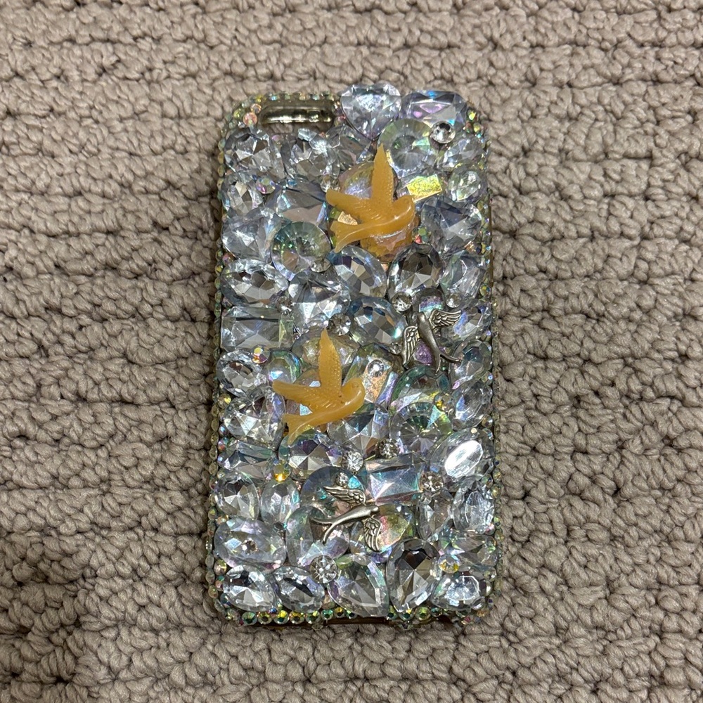 Elegant Crystal Phone Case with Gold Bird Accents